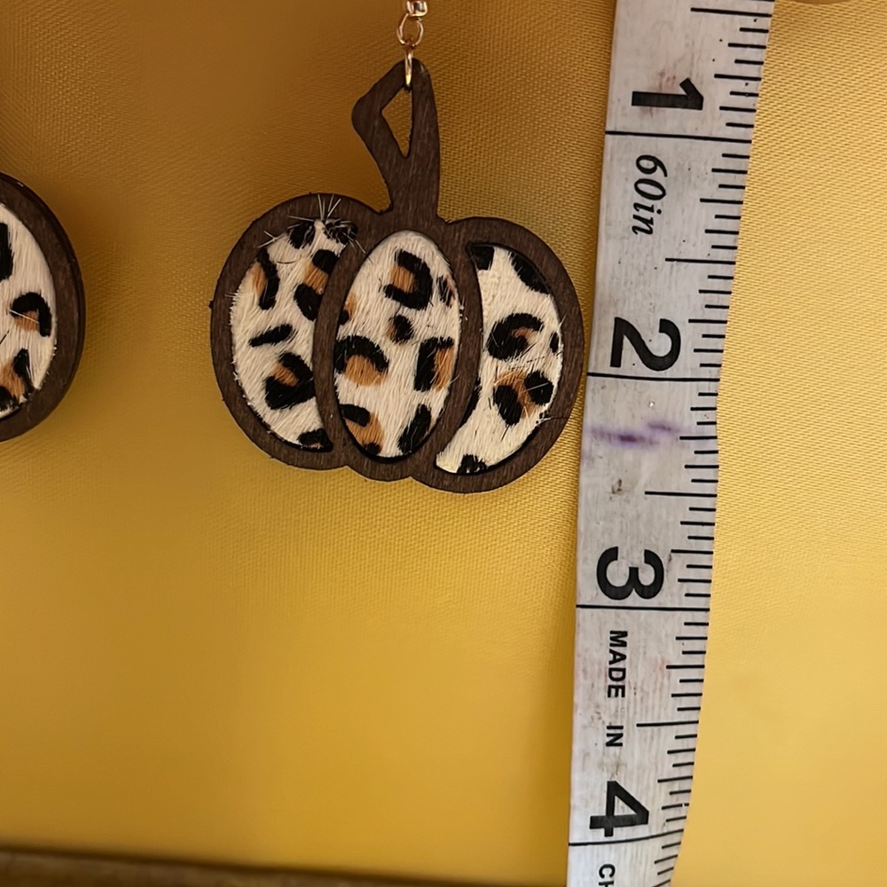 Animal Print Pumpkin Dangle Earrings - Picture 2 of 2
